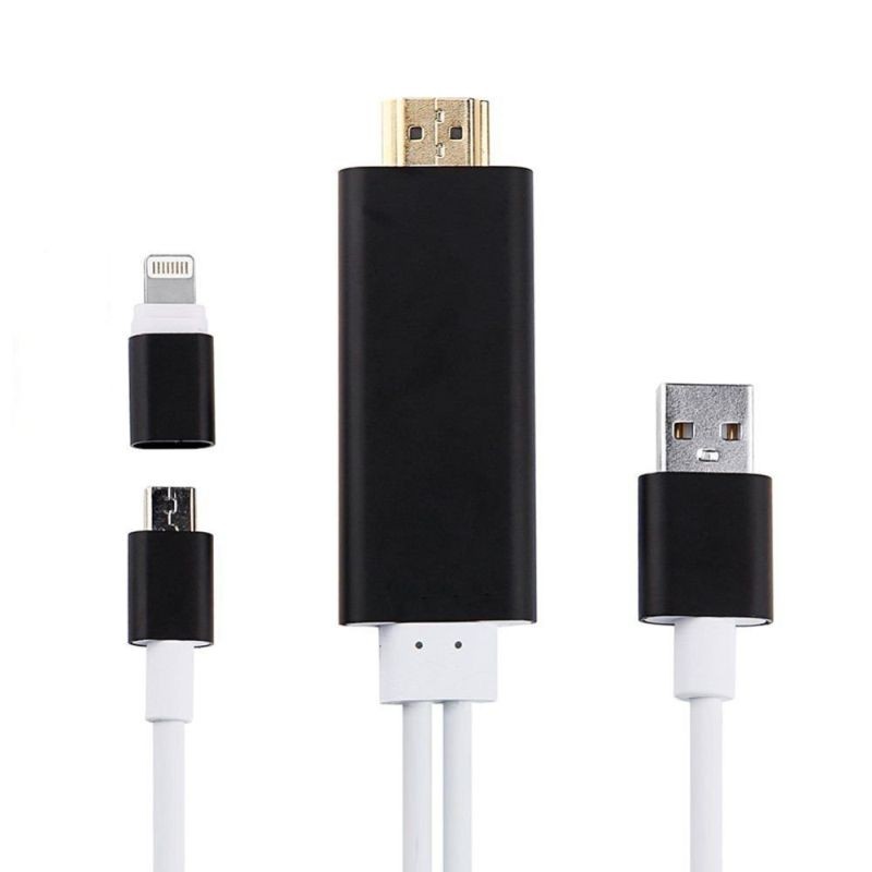 Cablu adaptor USB Lighting HDMI in HDTV, 2 in 1, Android iOS, 1080P, 175 cm - imagine 3